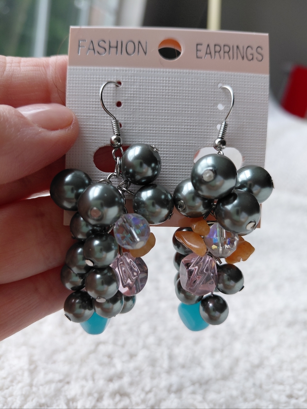 Earrings Cluster Drop Earrings in Gray with Multi-Color Accents